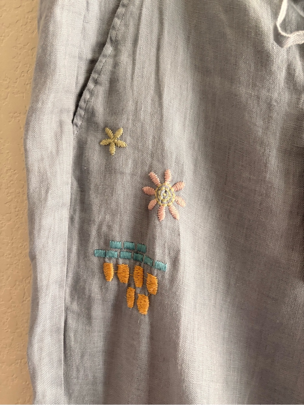 Johnny Was Embroidered Pants BIYA Elektra Small White Linen Drawstring B63422-2 - Picture 4 of 11